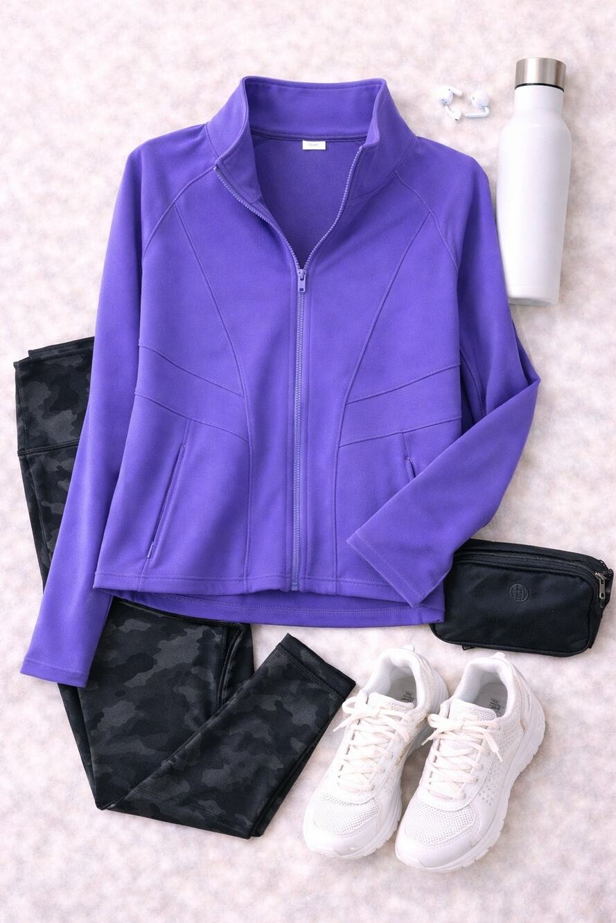 TITIN Women's Zip Up Athletic Jacket Athleisure Activewear Gym Sporty Purple XL